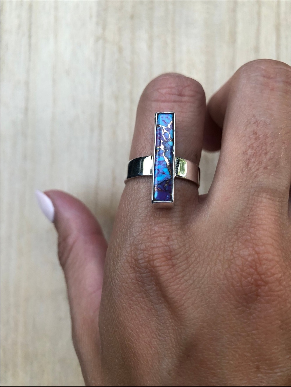 Sterling Silver Kingman Mojave Turquoise Ring, Boho, Southwestern